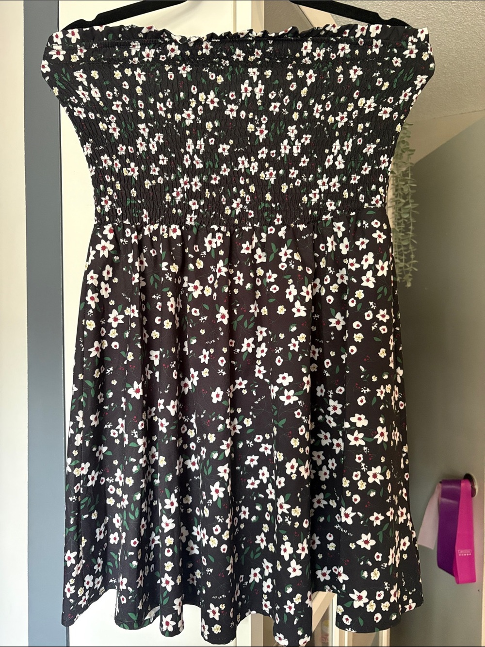 Smocked Strapless Black Floral Kids Dress